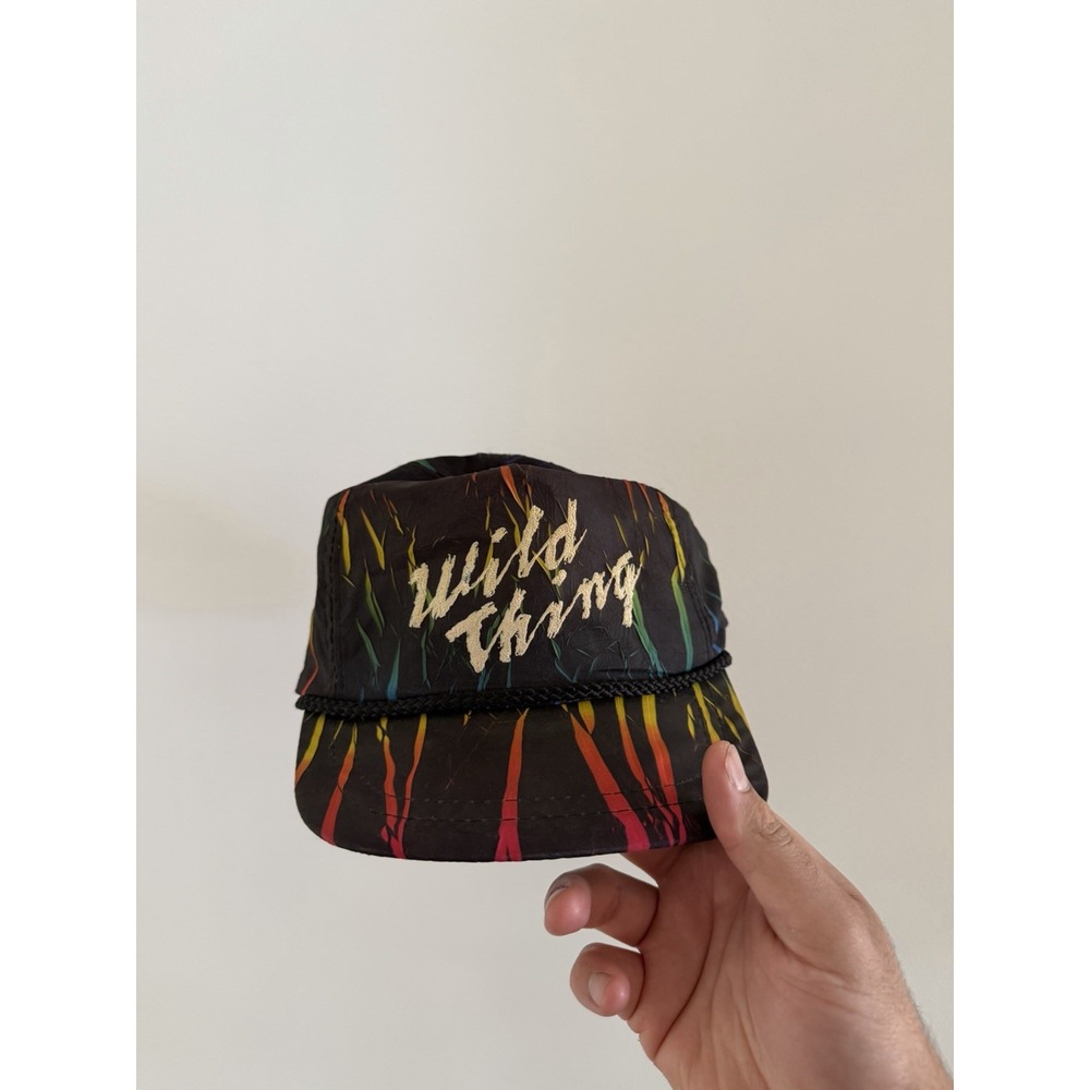 Vintage 90s Wild Thing Hat Snapback Mens OS Black Cracked Lighting Adjustable